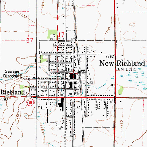 Topographic Map of New Richland Public Library, MN