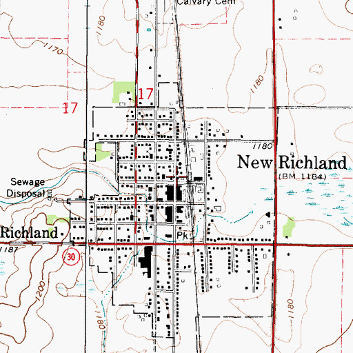 Topographic Map of New Richland Police Department, MN