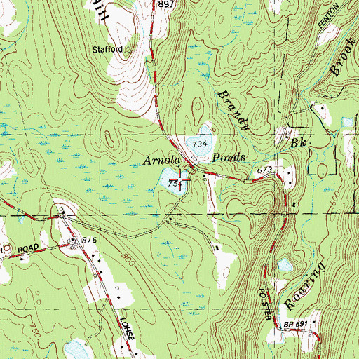 Topographic Map of Arnold Ponds, CT