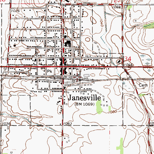 Topographic Map of Janesville, MN
