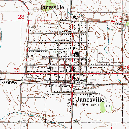 Topographic Map of Janesville Public Library, MN
