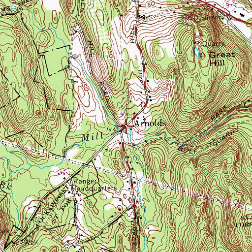 Topographic Map of Arnolds, CT