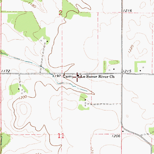 Topographic Map of Le Sueur River American Lutheran Church Cemetery, MN