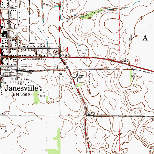 Topographic Map of Janesville Cemetery, MN