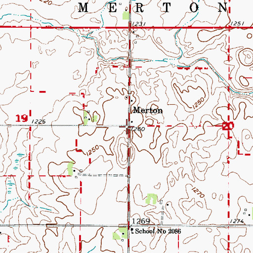 Topographic Map of Merton Post Office (historical), MN