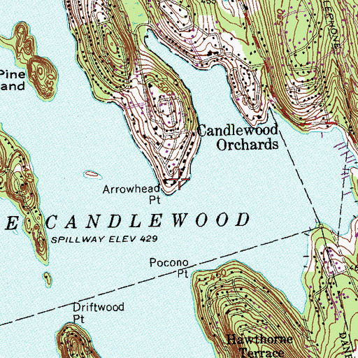 Topographic Map of Arrowhead Point, CT