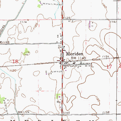 Topographic Map of Meriden Post Office, MN