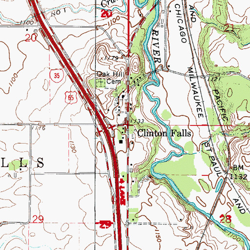 Topographic Map of Clinton Falls Post Office (historical), MN