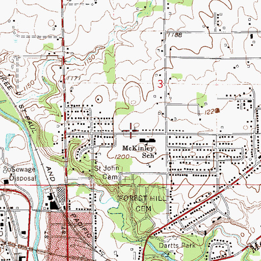 Topographic Map of First Church of God, MN