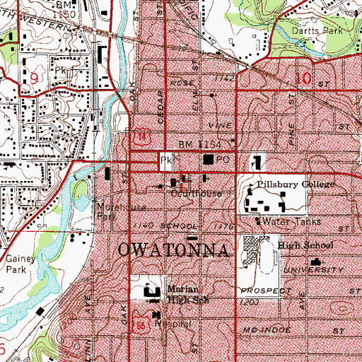 Topographic Map of First Baptist Church, MN