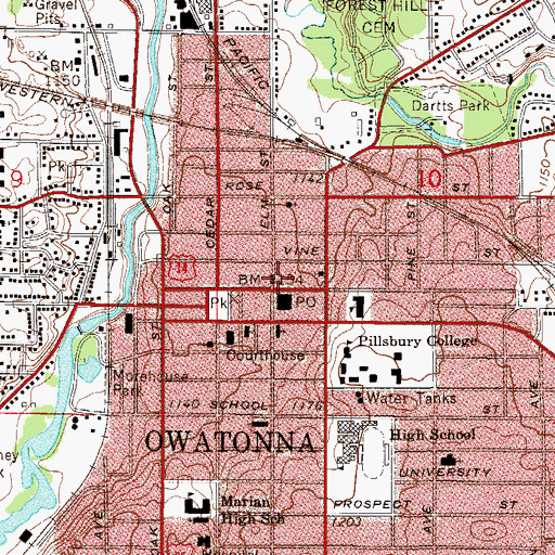 Topographic Map of Owatonna Public Library, MN