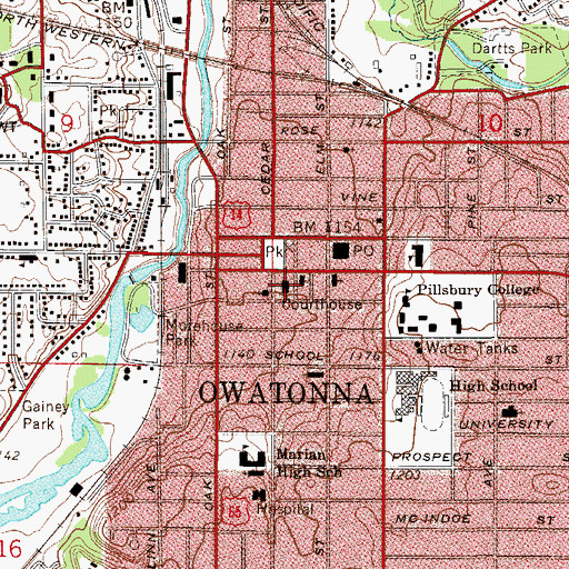 Topographic Map of Steele County Courthouse, MN