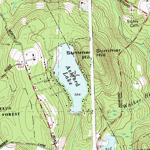 Topographic Map of Ashford Lake, CT
