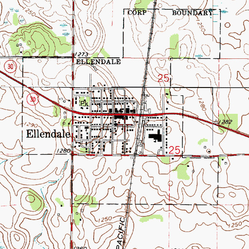 Topographic Map of Ellendale Post Office, MN