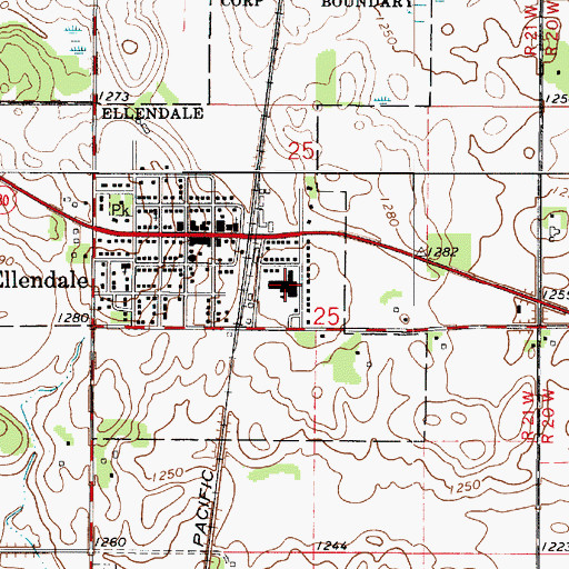 Topographic Map of Ellendale Public School, MN