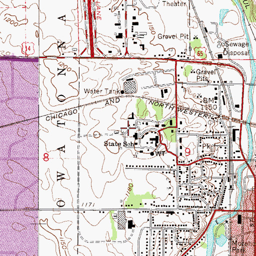 Topographic Map of Owatonna State School, MN
