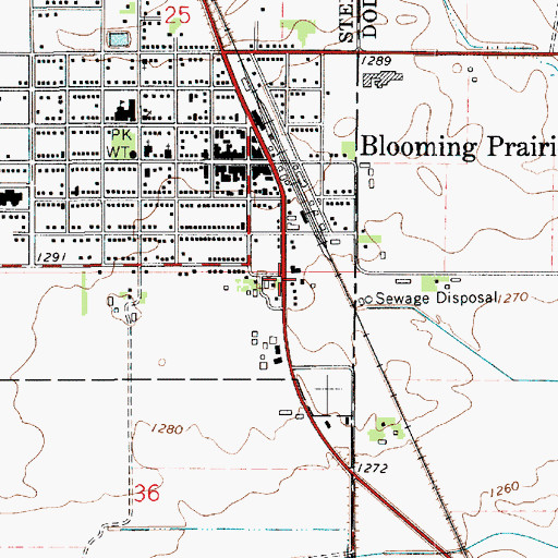 Topographic Map of Blooming Prairie Library, MN