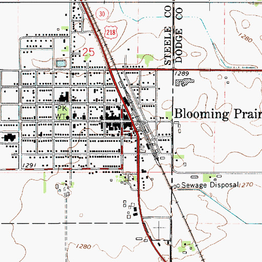 Topographic Map of Blooming Prairie Police Department, MN