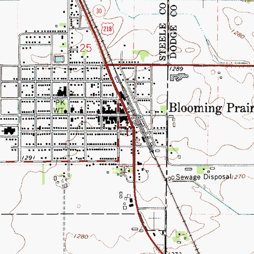 Topographic Map of Blooming Prairie Fire Department, MN
