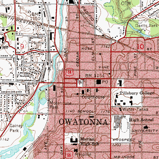 Topographic Map of National Farmers Bank of Owatonna Historical Marker, MN