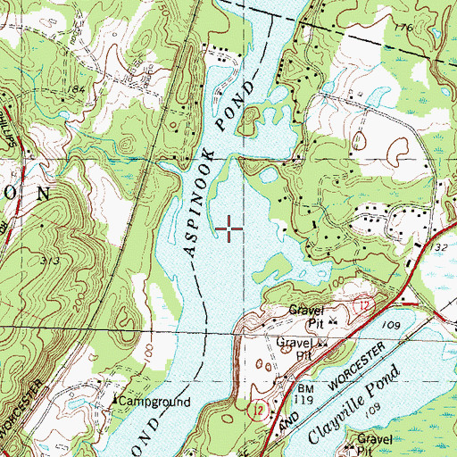 Topographic Map of Aspinook Pond, CT
