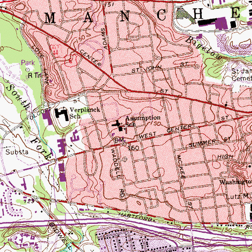 Topographic Map of Assumption School, CT
