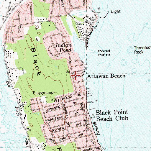 Topographic Map of Attawan Beach, CT