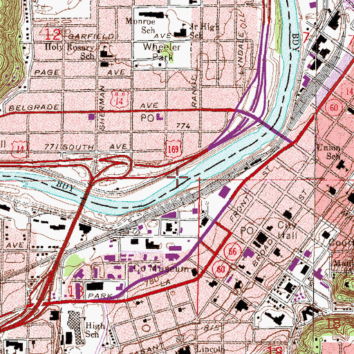 Topographic Map of Mankato, MN