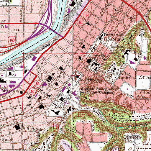 Topographic Map of Blue Earth County Courthouse, MN
