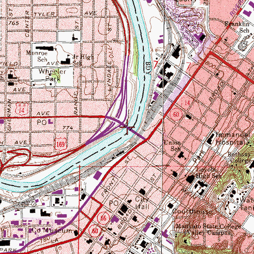 Topographic Map of Veterans Memorial Bridge, MN