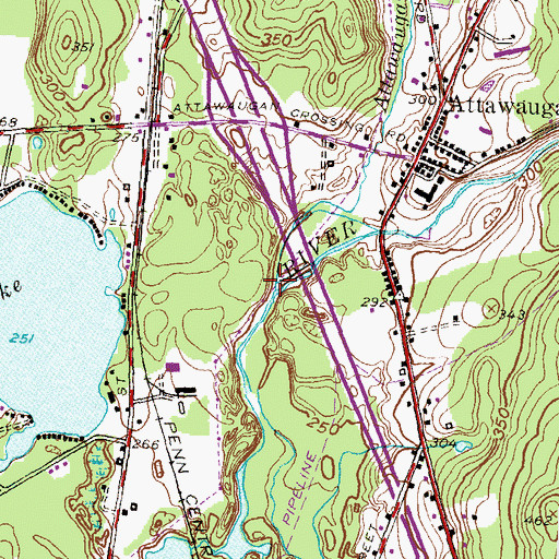 Topographic Map of Attawaugan Brook, CT