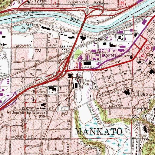 Topographic Map of Mankato West Senior High School, MN
