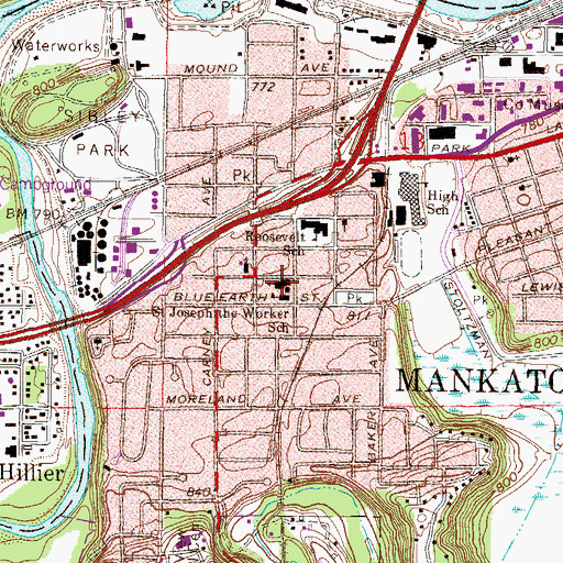 Topographic Map of Bridges Community Elementary School, MN