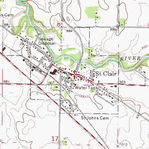 Topographic Map of Saint Clair Post Office, MN