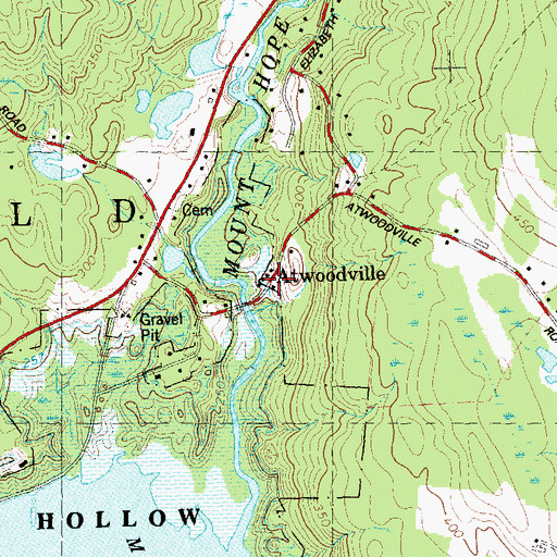 Topographic Map of Atwoodville, CT