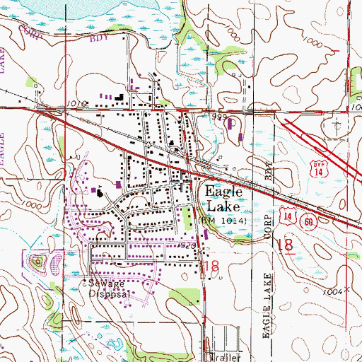 Topographic Map of Eagle Lake Post Office, MN