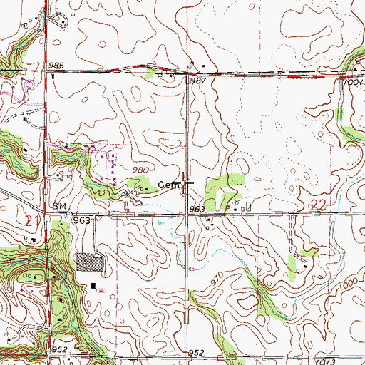 Topographic Map of Bochland Cemetery, MN