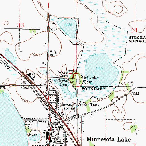 Topographic Map of Peace Cemetery, MN