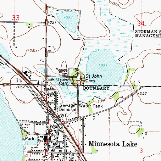 Topographic Map of Saint John Cemetery, MN