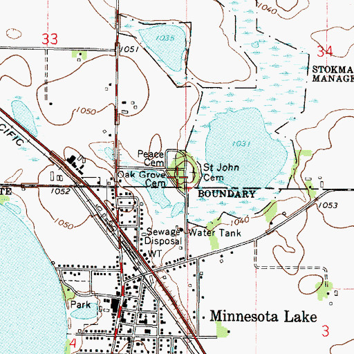 Topographic Map of Oak Grove Cemetery, MN