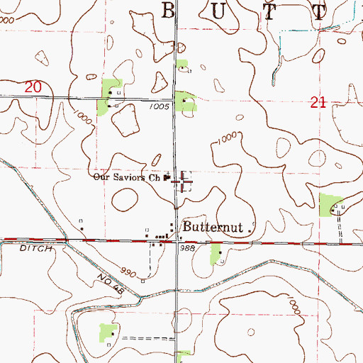Topographic Map of Our Saviors Cemetery, MN