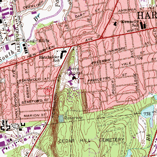 Topographic Map of Avery Hospital, CT
