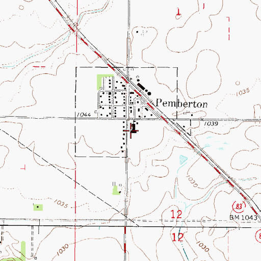 Topographic Map of Pemberton Post Office, MN