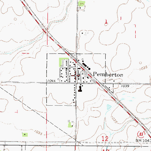 Topographic Map of Pemberton City Hall, MN