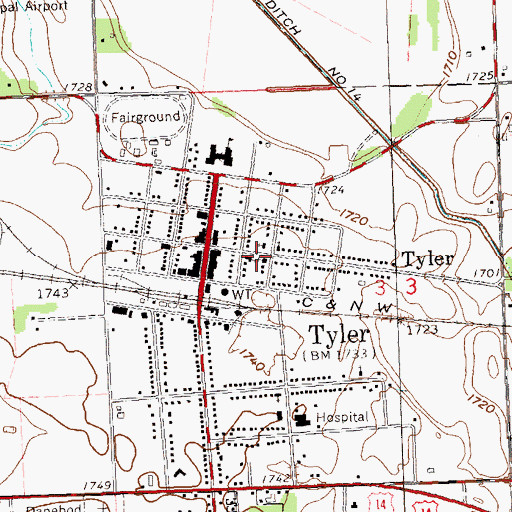 Topographic Map of First Baptist Church, MN