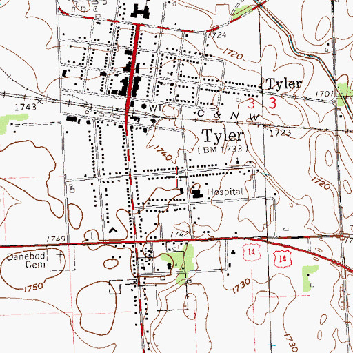 Topographic Map of Immanuel Lutheran Church, MN