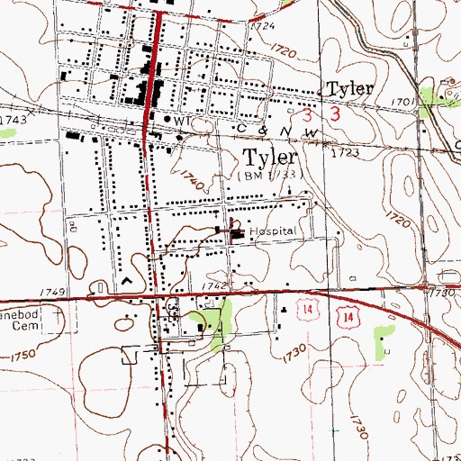 Topographic Map of Tyler Medical Clinic, MN