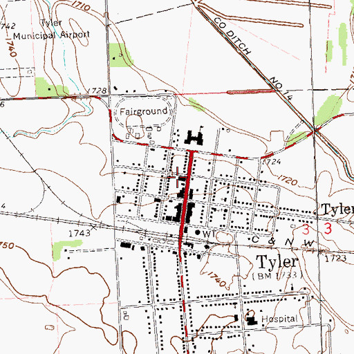 Topographic Map of Tyler Post Office, MN