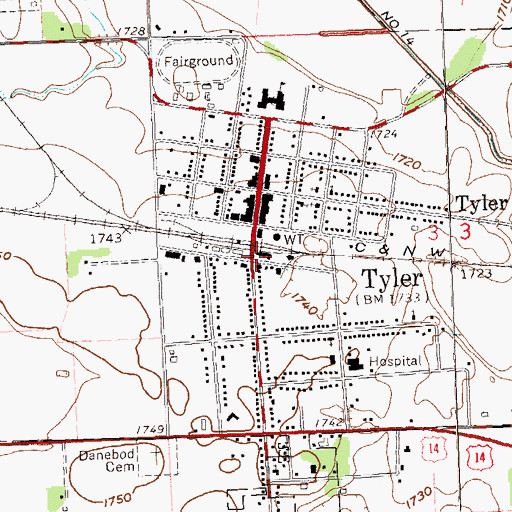 Topographic Map of Tyler, MN