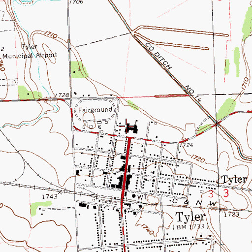 Topographic Map of Tyler Public Schools, MN